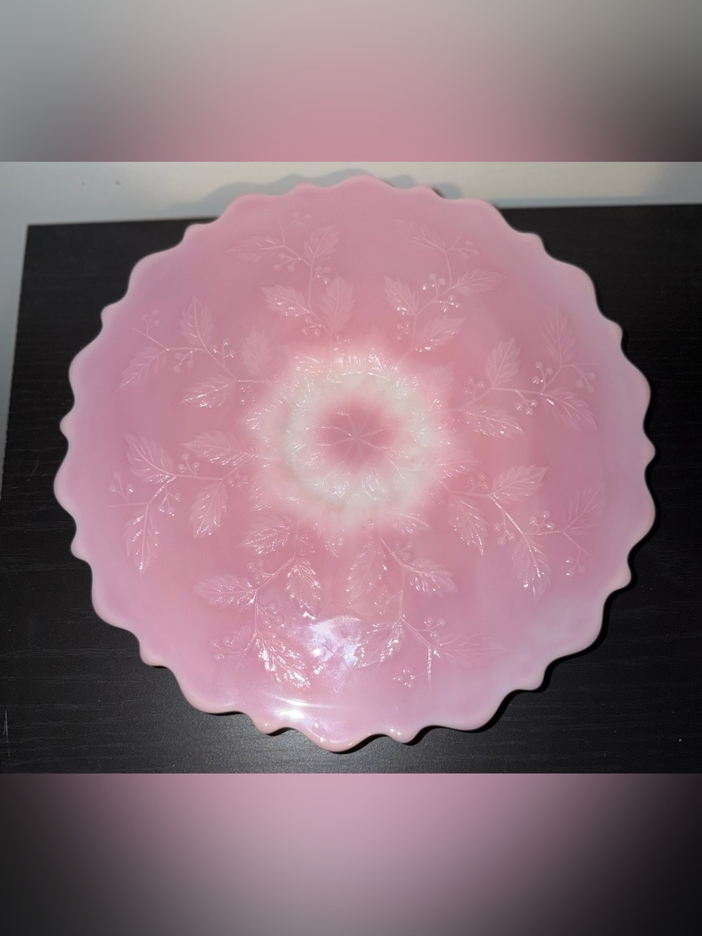 Rare Fenton Rosalene Holly Berries Leaves 11" Low Cake Plate